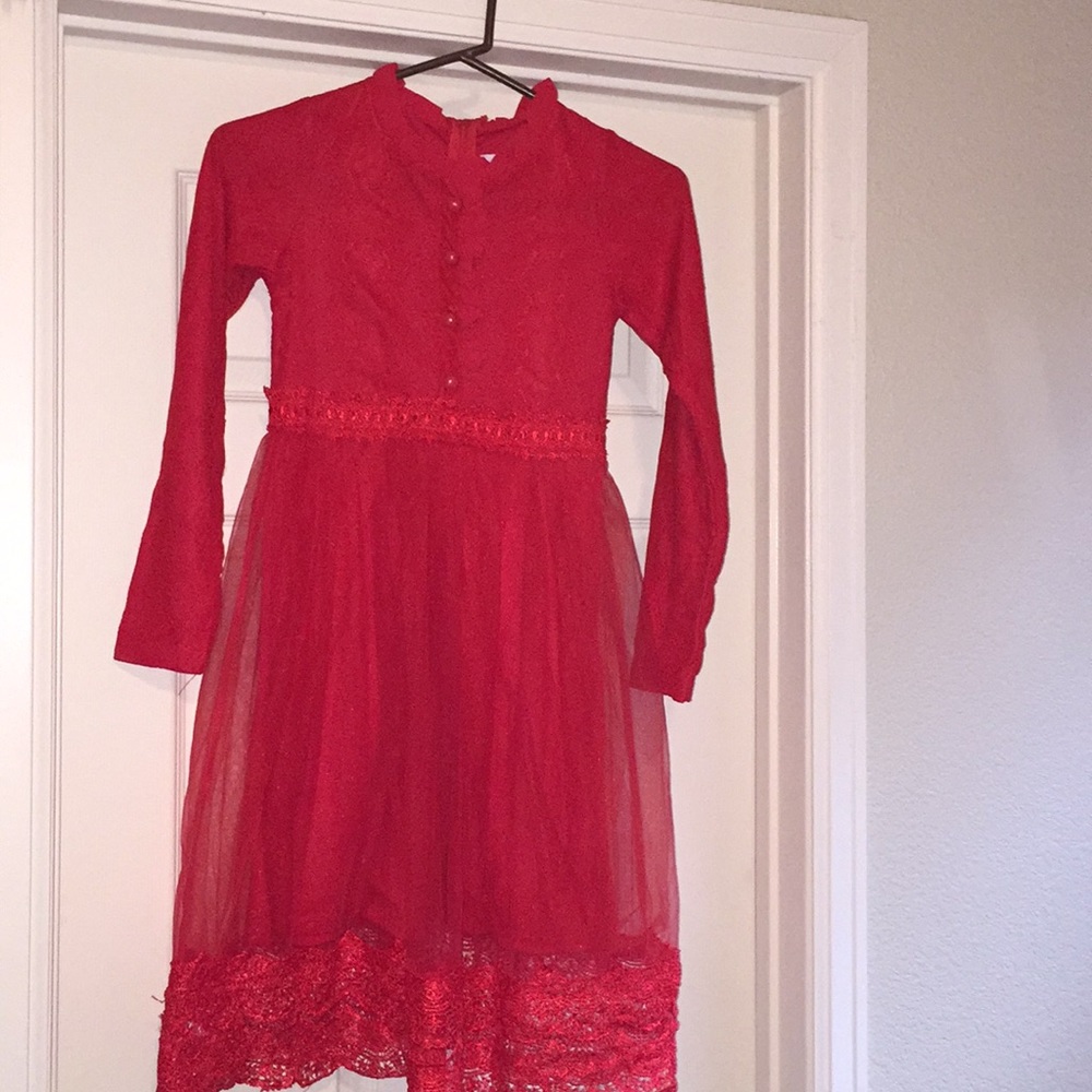 Red lace and tulle dress